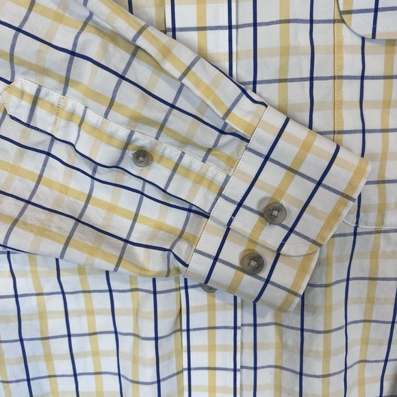 Wrangler George Strait Cowboy Cut Shirt Mens Plaid Button  Cotton Yellow‎ Blue - Picture 5 of 7
